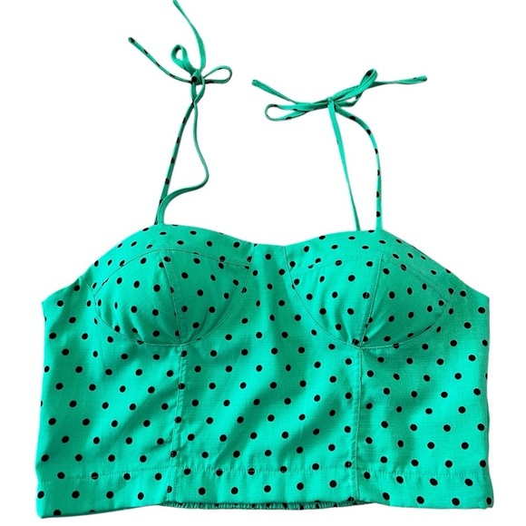 Gianni Bini NWT Junior’s XL Green Crop Cami Top Black Polka Dot Summer Retro - Picture 7 of 7